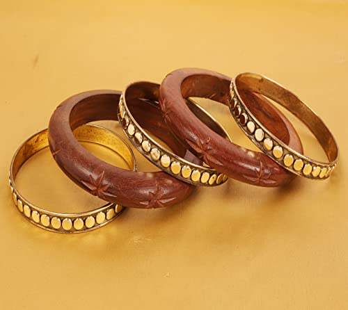 Image of Touchstone wood bracelets for women bangle wooden jewelry handmade artisan bangles natural handcrafted brown olive stylish chunky boho bohemian bracelet brass metal inlaid woods stackable