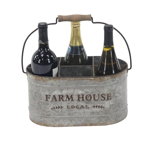Product Image of the Deco 79 Metal Galvanized Farm House 6 Bottle Wine Holder, 13' x 9' x 7', Gray