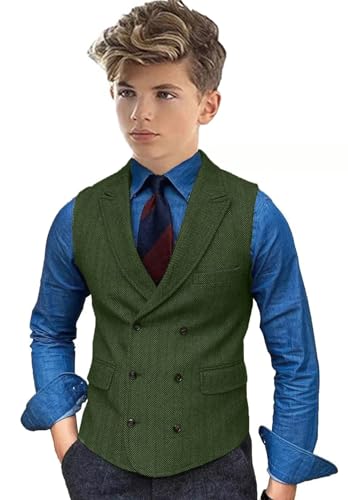 Boys Suit Vest Herringbone Tweed Kids Costume Vest V Neck Formal Waistcoat for Boy Wedding Outfit2