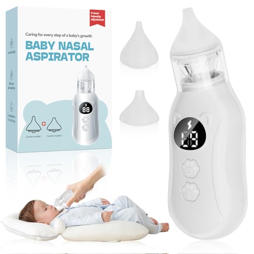 Zarkh Nasal Aspirator Baby Electric | Portable Baby Nasal | Electric Suction Power & Washable | Aspirator Electric Nose Suction for Baby with 2 Silicone Tips (White--2 Silicone)