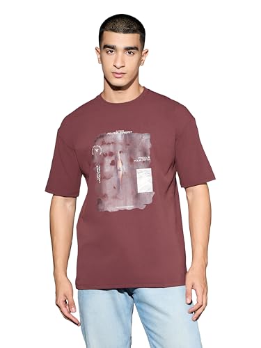 Image of TECHNOSPORT Men's Oversized Fit Half Sleeve Crew Neck T-Shirt, ELASTO Plus Quick Dry Moisture Wicking Stretchable Sports Gym and Casual Wear