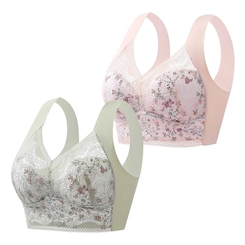 LXGKEKSKG 2 sujetadores de encaje fino para mujer, envueltos en la parte trasera, sin anillo de acero, copas sólidas, pecho grande, colección pequeña, pecho lateral, sujetador sin dejar rastro, Rosa