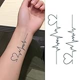 Oottati Small Cute Temporary Tattoo Heartbeat Wrist (Set of 2)