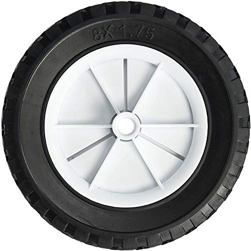 Shepherd Hardware 8-Inch Semi-Pneumatic Rubber Replacement Tire, Plastic Wheel, 1-3/4-Inch Diamond Tread, 1/2-Inch Bore Offset Axle - White, 8713E
