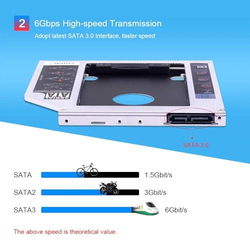 Tobo Hard Drive Caddy Tray 12.7mm Universal SATA 2nd HDD HD SSD Enclosure Hard Drive Caddy Case Tray, for Laptop CD/DVD-ROM Optical Bay Drive Slot... - Image 3