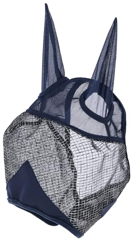 Covalliero Máscara antimoscas con protección auditiva, máscara para Caballo, Navy, COB, con protección UV, Relleno de vellón