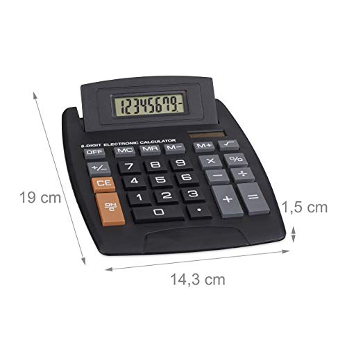 Relaxdays Taschenrechner Classic, große Tasten, Dual Power, klappbare Anzeige 8-stellig, Financial Calculator, schwarz