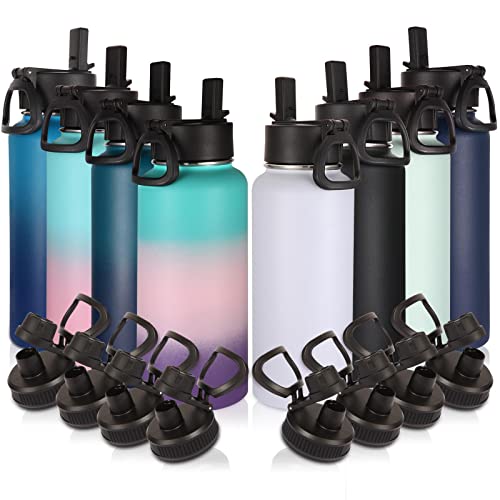 Image of Volhoply 32 oz Insulated Water Bottles Bulk 8 Pack with Straw Lid & Spout Lid,Stainless Steel Sports Water Bottle,Double Wall Vacuum Cups,Leak proof Wide Mouth Metal Flask for Travel(Eight Color,8)