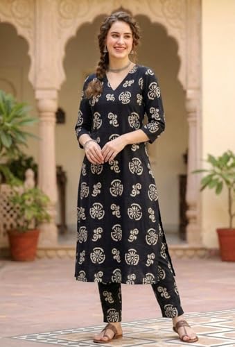 Image of Women's Cotton A-Line Kurta Pant Set | Printed Ethnic Co-Ord Set for Office Wear & Festive Look | Comfortable Breathable Fabric Kurti Pant for Women