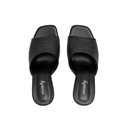 Image of vivianly Womens Square Open Heels Sandals Slip on Heeled Slides Mules for Party Daily Wear