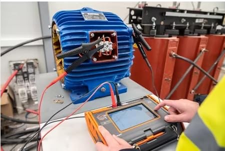 Person using the Sonel MPI-536 meter to test an electric motor