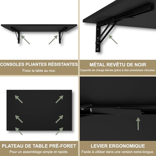 Montage mural polyvalent pour la table pliante 80x50 cm KDR noire compacte - 6