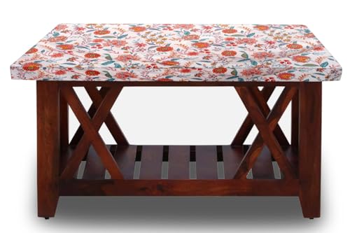 Image of The Furnishing Tree Elastic Cotton Square Center Table Cover 24x24 in Inches Floral Multicolor on offwhite Base