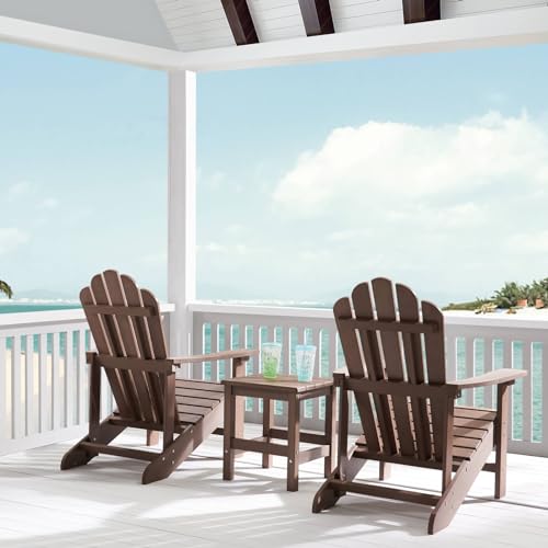 Image of Psilvam Classic Adirondack Chair, Standard-Sized Poly Lumber Fire Pit Chair, 350Lbs Support Weather Resistant Patio Chairs for Garden, Party, Beach(Brown)