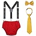 Baby 1st / 2nd Birthday Cake Smash Outfit Set Tirantes ajustables Tie Bloomers Pack de 4 para fotografía de cumpleaños (Amarillo/Azul marino/Rojo)