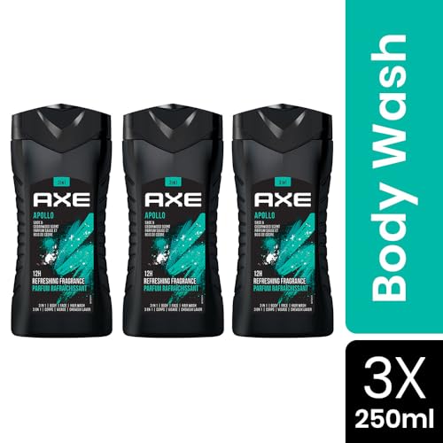 Image of AXE Apollo 3-in-1 Body, Face & Hair Wash | Fresh Sage & Cedarwood Scent | 12H Refreshing Fragrance | Combo of 3 | 250 ml Each