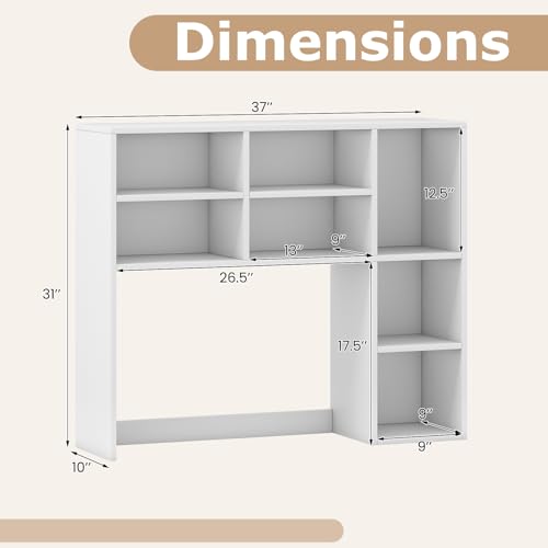 Image of Tangkula Desktop Bookshelf, 37 inch Countertop Storage Hutch with 7 Cubes & 3 Adjustable Shelves, 3-Tier Desk Display Rack Organizer, Multipurpose Wood Desktop Hutch for Dorm Home Office (White)