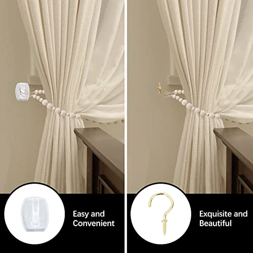 2 Pcs Wood Bead Curtain Tiebacks, Tacykibd Boho Curtain Holdbacks, Curtain Hooks For Drapes And Curtain Ties, Farmhouse Curtain Tie Backs For Window Treatment Bedroom Home Office Room Wall Decor #TOP1