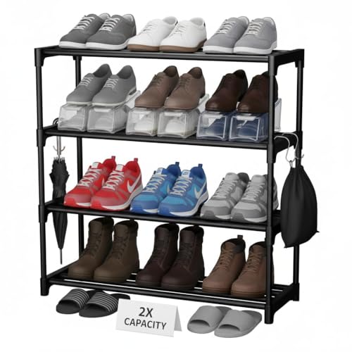 Image of PLS GLOBAAL Shoes Rack 4 Tier Shoe Rack with Shelf, Folding ShoeRack for Bedroom, Living Room, Entryway, White, ShoeRack, Footwear Stand for Home, Shoe Rack Plastic, Shoes Rack with 4 Layer (4 Layer)
