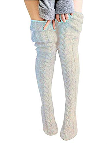 VARWANEO Women's Cable Knit Thigh High Boot Socks Over Knee High Long Leg Tube Leg for Warmers Stockings Warmers Boot Socks Extra Long Winter Leg Warmers Stockings(Beige)