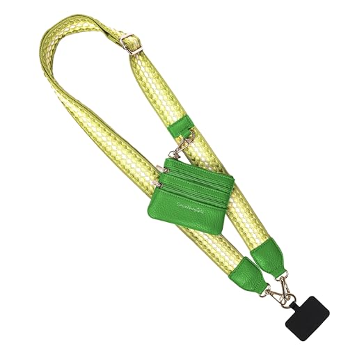 Image of Save the Girls Original Clip and Go Phone Strap Pattern (Fun Dots - Dark Green /Light Green) - Crossbody Phone Strap Chain with Zipper Wallet Pouch - Phone Lanyard Zippered