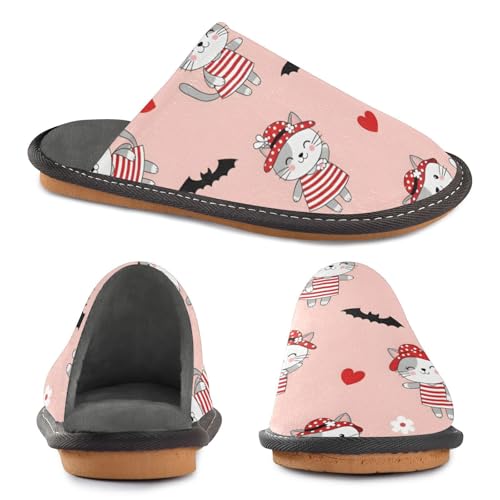 Slippers for Women Cats with Hats and Hearts Soft Fuzzy Women's Slippers Indoor and Outdoor Shoes2