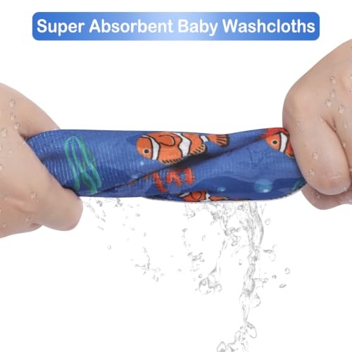 Image of Baby Washcloths, 24Pack Baby Wash Cloths Extra Soft & Ultra Absorbent, Baby Towels and Washcloths Face Towels for Unisex Boys Girls Body, Washclothes Gentle on Sensitive Skin, 9x9 Fish