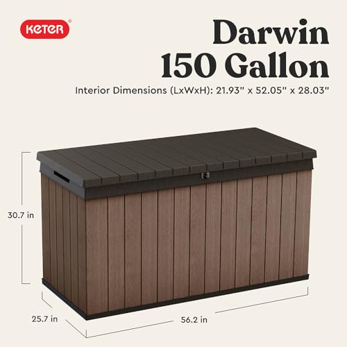 Image of Keter Darwin 150 Gallon Resin Large Deck Box - Organization and Storage for Patio Furniture, Outdoor Cushions, Garden Tools and Pool Gear