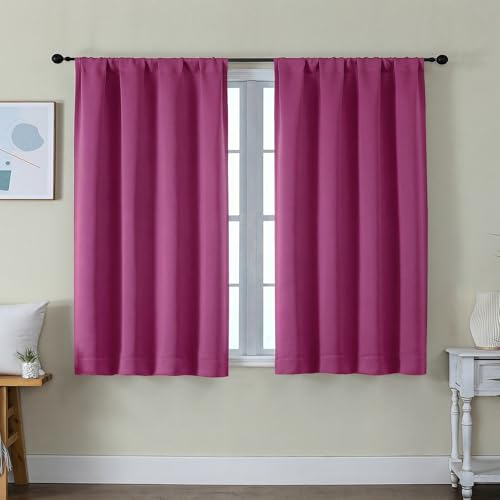 Image of Simplebrand Ava Hot Pink Short Blackout Curtains for Bedroom 45 Inches Long 2 Panels Set, Solid Thermal Insulated, Energy Saving Window Treatment Curtains Blackout Drapes, W40 x L45 Inch