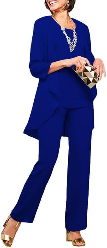 Chiffon Mother of the Bride Pant Suits for Wedding 3 Pieces Wedding Guest Outfits for Women with Jacket - Amazon product rated Grade C
