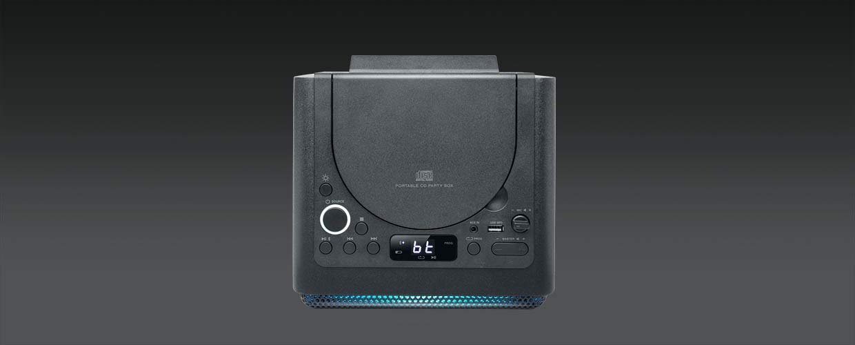 Muse Enceinte de fête, Bluetooth, avec batterie, lecteur CD et effets lumineux (USB, AUX), noir 100 Watt Noir