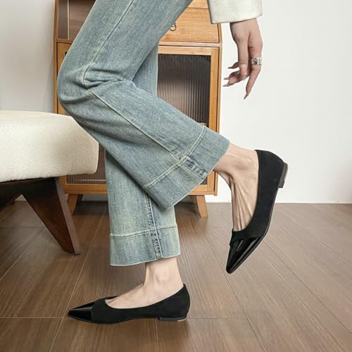 Suede Patent Leather Flats for Women Dressy Comfortable Ballet Flats Shoes Pointed Toe Low Heel Work Flats Office Casual Slip on Dress Shoes4