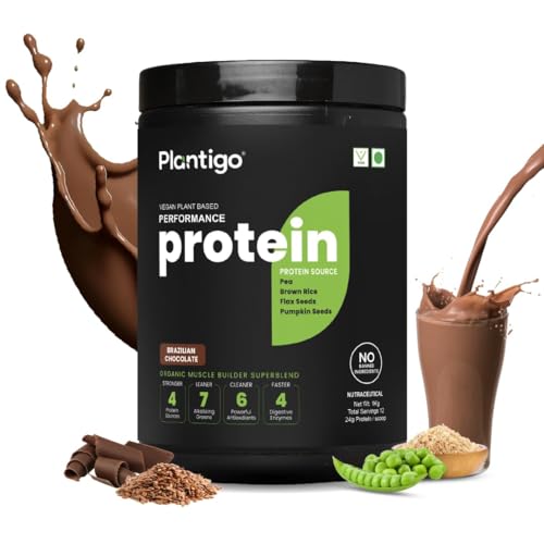 Planti;go Clean Plant Protein Powder | No Preservatives, No Banned Substances |Super Protein Blend- Pea, Brown Rice, Flax, Pumpkin 21SuperFoods Vegan Protein For Men, Women (Brazilian Chocolate - 1 Kg)