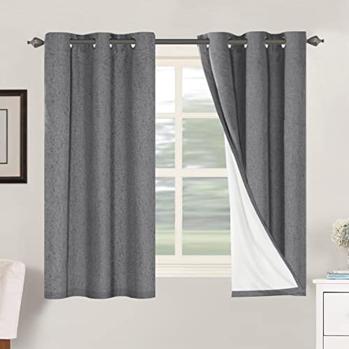 Image of H.VERSAILTEX Primitive Linen Curtains 100% Blackout Curtain Drapes Burlap Fabric Curtains with White Thermal Insulated Liner, Grommet Top Drapes Living Room /Bedroom (2 Panels, 42 x 54 Inch, Grey)