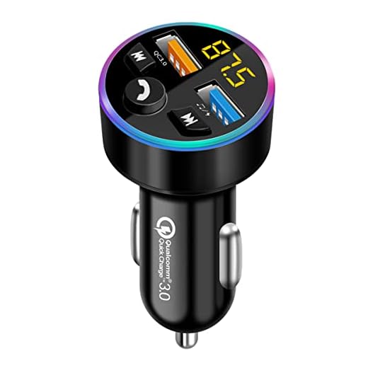 FM-sändare, FM bluetooth-sändare bil, Bluetooth 5.0 bilradio MP3-spelare ljudadapter med QC3.0+2.4A dubbel USB-laddningsport, stöd för handsfreesamtal, U-disk, spänningsdetektering, omgivande ljus