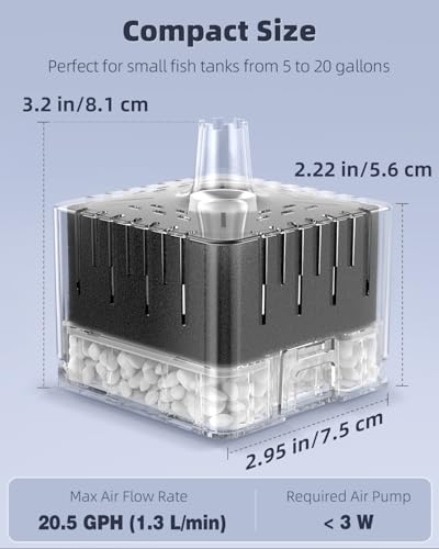 Image of Pawfly Aquarium Sponge Filter for Fish Tanks up to 5-20 Gallons, Small Fish Tank Filter, Sponge Filter with Foam and Air Stone (Air Pump Not Included)