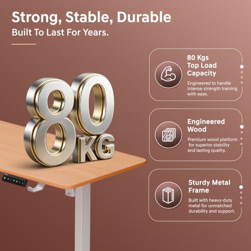 Image of Neurac Velocity Height Adjustable Table, Baverian Beach, 140x60cm | 80 - 120 Kg Weight Capacity 5 Year Warranty Sit-Stand Table 3 Memory Preset