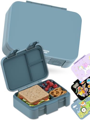 Image of BEARFOOT Kids Lunch Box with Compartments - Compact & Lightweight | Leak-Proof, BPA-Free, Dishwasher Safe | Hand-Drawn Design for Preschool, School, Travel (Blue, 2.75 Cups)