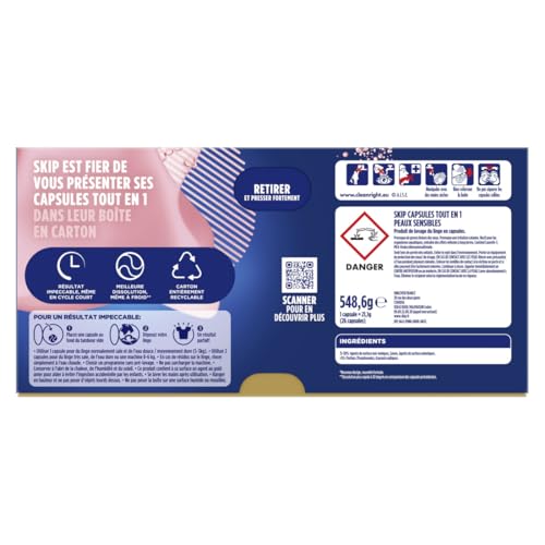 SKIP Lessive liquide en capsules Sensitive 3 en 1 78 lavages bébé & peaux sensibles testée dermatologiquement lot promo de 3x26 - vue 3