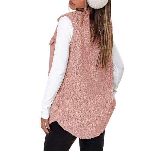 Women's Fuzzy Fleece Vest Fleece Sherpa Jacket Lapel Button Down Sleeveless Jacket Casual Trendy Warm Outerwear2