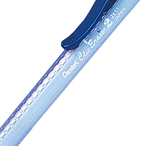 Pentel ZE11T-C ClicEraser 2 Radierstift, nachfüllbar mit ZER-2, Gehäuse semi-transparent blau, 12 Stück