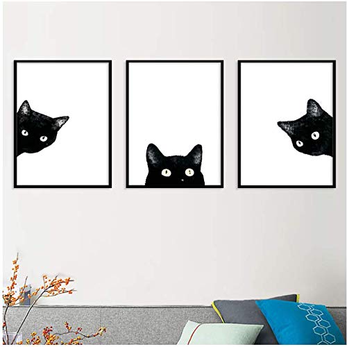 Toile Chat Noir et Blanc 50x70 cm affiche animaux pour decoration murale salon