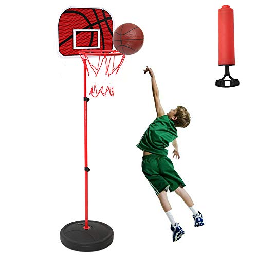 babytowns Canasta Baloncesto Infantil,Canasta Baloncesto para niños Ajustable con Aros Balón 140cm de Hierro y Bomba para Interiores y Exteriores