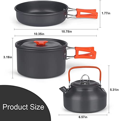 Image of NILKANTH Camping Cookware Outdoor Kettle Pot Pan Utensil Backpacking Out Bag Cooking Picnic Cookset for 2 Person (Orange)