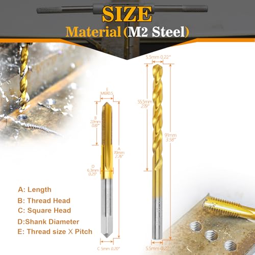 Image of M6x0.5 Tap and 5.5mm Drill Bit Kit, M2 HSS Metric Drill and Tap Set, Combination of Drill and Tap Kit for Metal