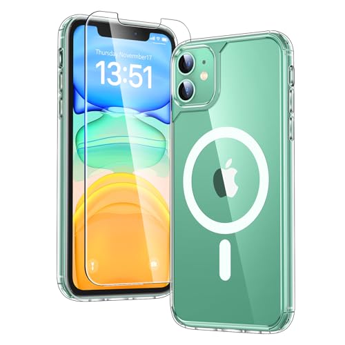 TAURI for iPhone 11 Phone Case Clear [Compatible with Magsafe], with 2X HD Screen Protector, [Military Grade Drop Protection] Shockproof Slim Case for iPhone 11 Case 6.1 inch