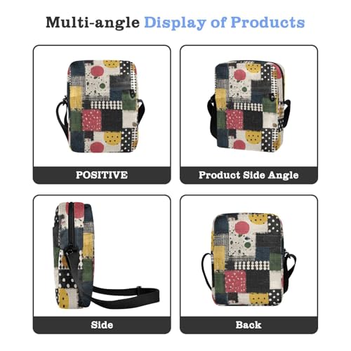 KLL Retro Patched Color Cloth Pattern messenger bag cute Vegan Leather cross body bag men Shopping Handbag For Travel4