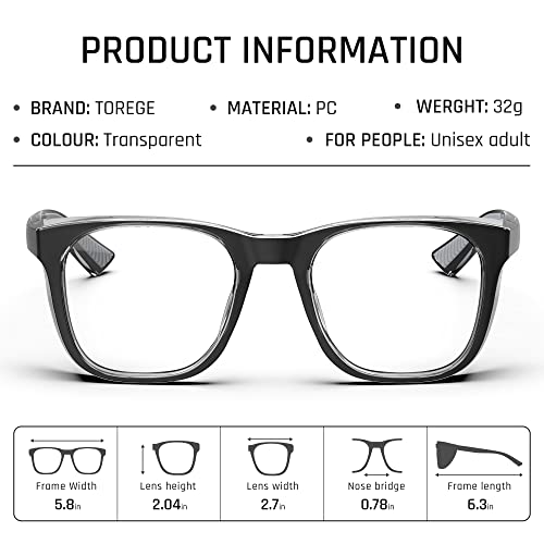 Image of TOREGE Stylish Safety Glasses For Men And Women, Safety Goggles Eye Protection With Anti-Fog And Anti-Blue Light Lens, Light And Comfortable, Perfect Alt To Regular Protective Eyewear(Black /Gray)
