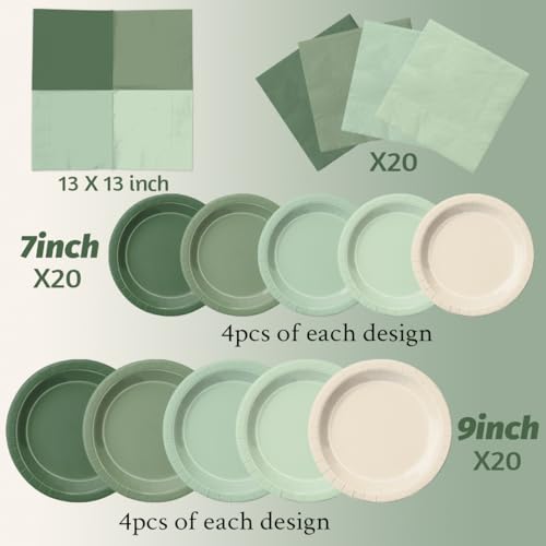Image of CMUSKO Sage Green Baby Shower Decorations - 60pcs Gradient Plates & Napkins Kit - Party Supplies for Birthday,Wedding