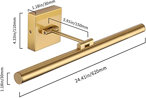 Joosenhouse Led Picture Light Fixtures Dimmable 24.4 Inches, Full Metal Artwork Display Lamp With Single Swing Arm, 14W (70W Eqv), Hardwired Connection, 3000K Warm White, Golden-Like Brass Finish #TOP5